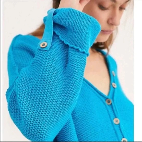 Free People Women's Firefly Knit Tunic Oversized Sweater Surf Blue XS NWT Boho - Picture 3 of 16